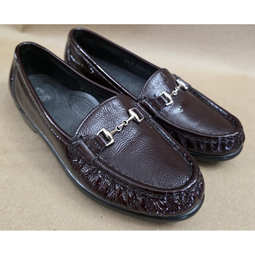 SAS (Sz 6.5 M) Women Shoe Metro Burgundy Horsebit Leather Loafer Patent